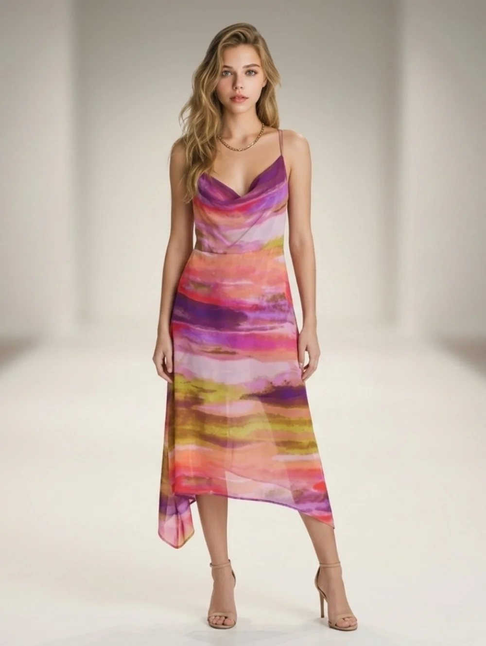 pink and orange slip dress Simmi lace trim satin bandeau maxi dress with back cut out in pink and orange ombre